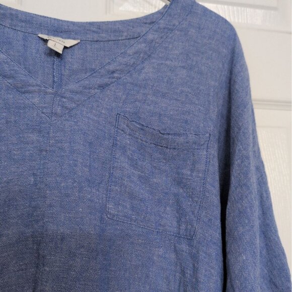 Cato Linen Blend Shirt Womens Size Large Blue Dolman Roll Tab Sleeves Coastal - Picture 4 of 8
